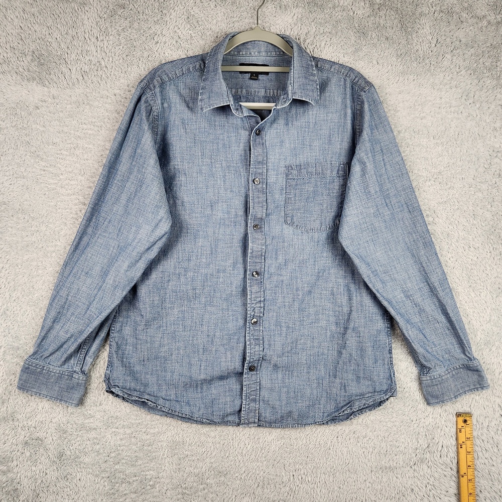 Banana Republic Shirt Mens Large Blue Chambray Soft Wash Slim Fit Button Casual
